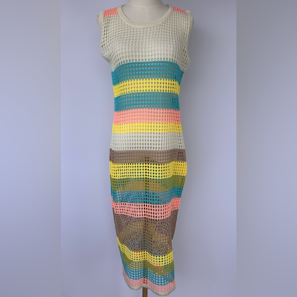 PQ Swim Women’s Shiloh Open Knit Swim Cover Up Multicolor Stripe‎ No Tags